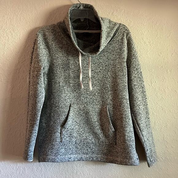 Eddie Bauer Cowl Neck Pullover Womens L Gray Heather Sweater Jacket Cozy Layer - Picture 1 of 16